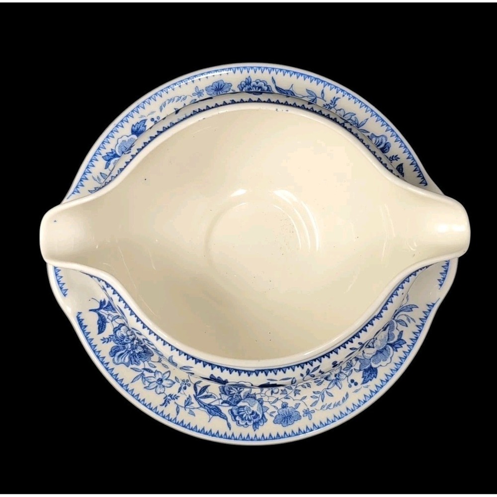 VTG Taylor Smith Classic Double Spout Gravy Boat Sauciere Sauceboat Blue Floral - Picture 2 of 9